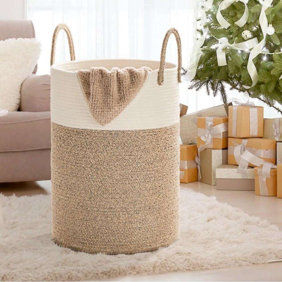 洗衣篮编织棉绳可折叠脏衣篮婴儿房客厅脏衣服玩具毛毯整理收纳筐