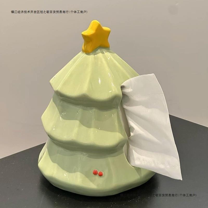 2025圣诞树桌面纸巾盒陶瓷抽纸纸巾盒高颜值创意抽纸纸巾盒摆件