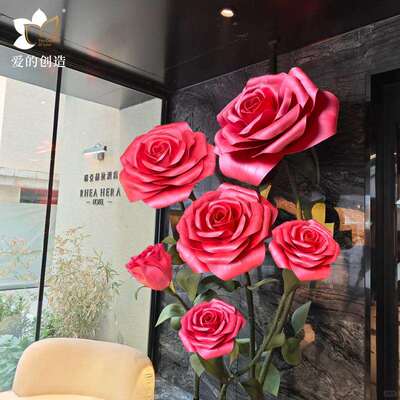 高端手工珠光染色中国红玫瑰花防水泡沫纸艺仿真婚庆装饰庆典布置