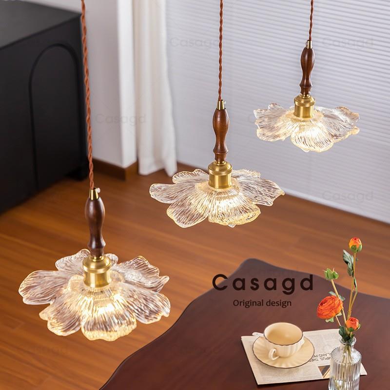 法式复古莲韵中古花瓣餐厅吊灯胡桃木简约吧台长餐厅过道花朵吊灯