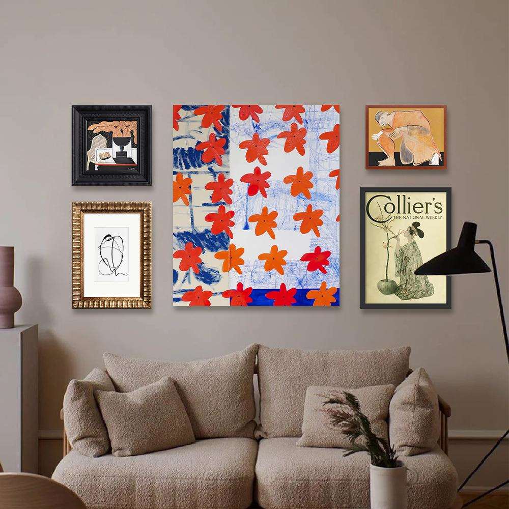 中古风客厅沙发墙装饰画餐边柜混搭风美拉德挂画南洋风卧室壁画