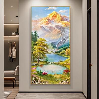 金山聚宝盆玄关装饰画入户正对门山水油画走廊挂画轻奢高级感壁画