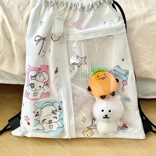 抽绳双肩痛包帆布袋挂玩偶背包补习书包抽绳束口背袋大容量双肩包