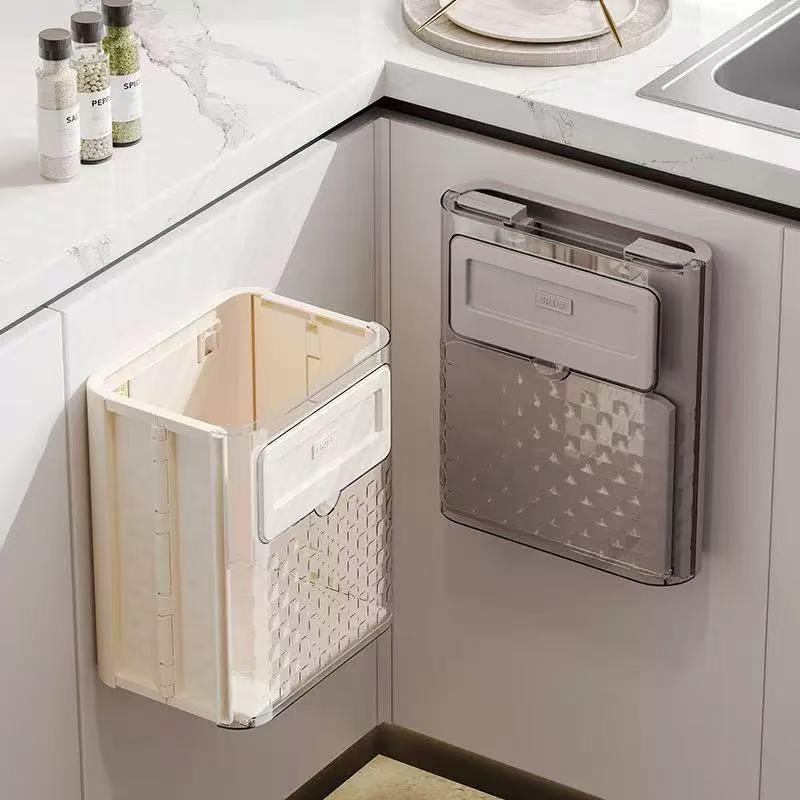 轻奢免打孔厨房垃圾桶家用壁挂式纸篓透明悬挂可折叠大容量垃圾箱