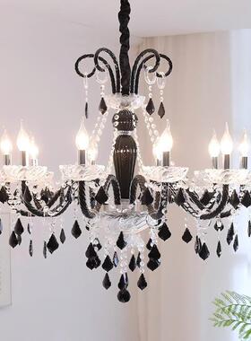法式黑色水晶吊灯北欧风格复古灯饰奶油风意式高级感客厅主灯