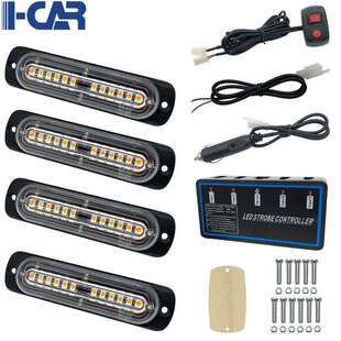 一拖四汽车4x12LED格栅灯48led中网爆闪警示灯高亮安防频闪日行灯