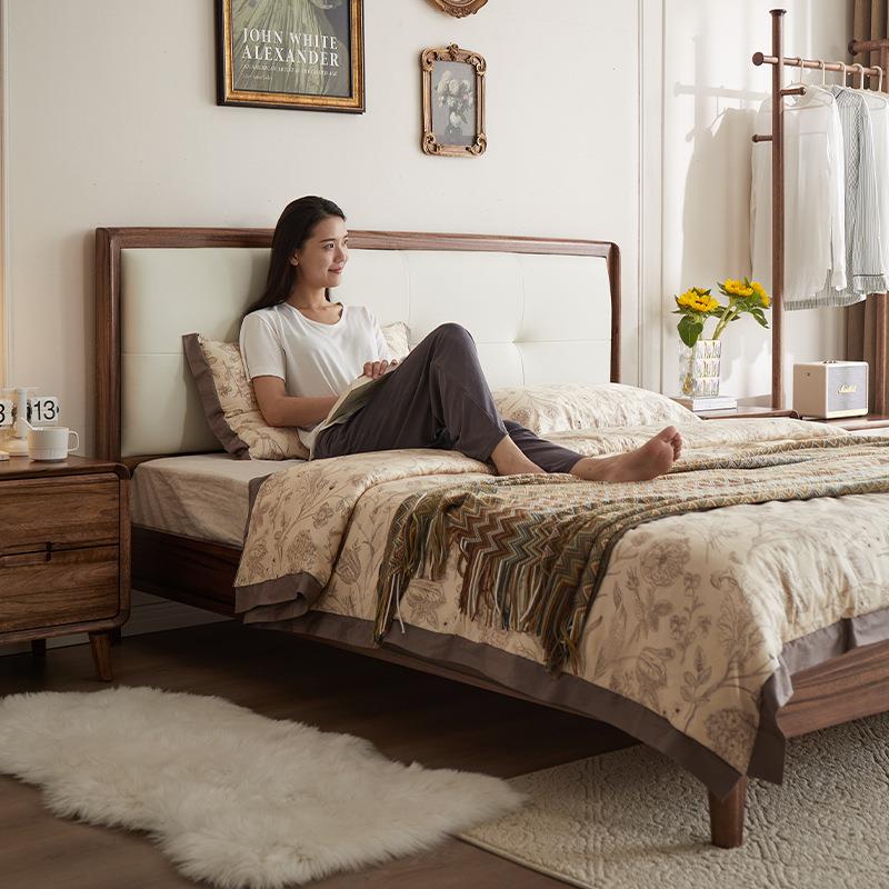 北欧实木床现代简约双人床黑胡桃木床1.8米1.5米床主卧婚床