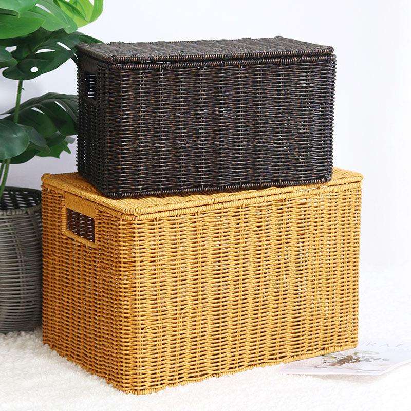 新款欧式收纳箱卧室带盖衣物整理箱仿藤编织篮户外衣柜储物收纳篮