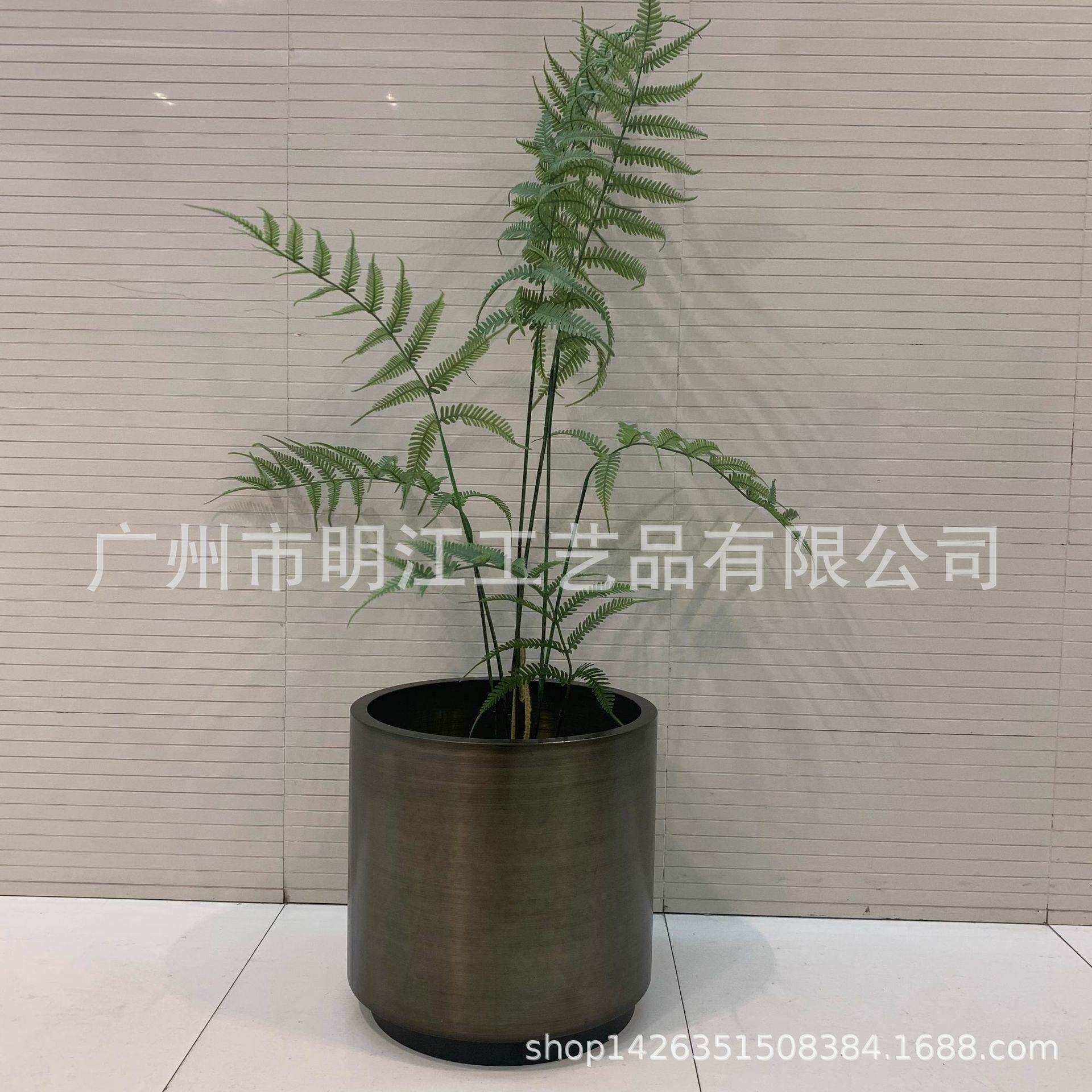 轻奢不锈钢创意花架圆形花盆室内室外装饰品样板房酒店摆件圆桶圆