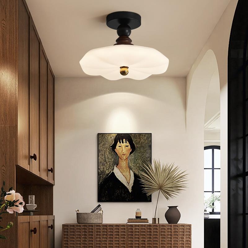 法式中古南洋风卧室灯日式布艺房间护眼吸顶灯复古实木南瓜主卧灯