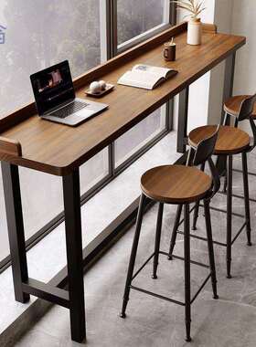 【8207人收藏】阳台吧台桌家用简约实木长条桌靠窗窄桌高低脚7TA