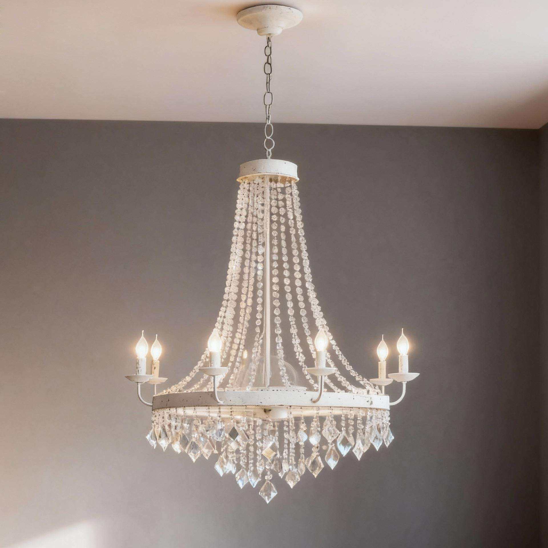 美式乡村白色做旧水晶吊灯法式奢华客厅卧室餐厅K9水晶LED装饰灯