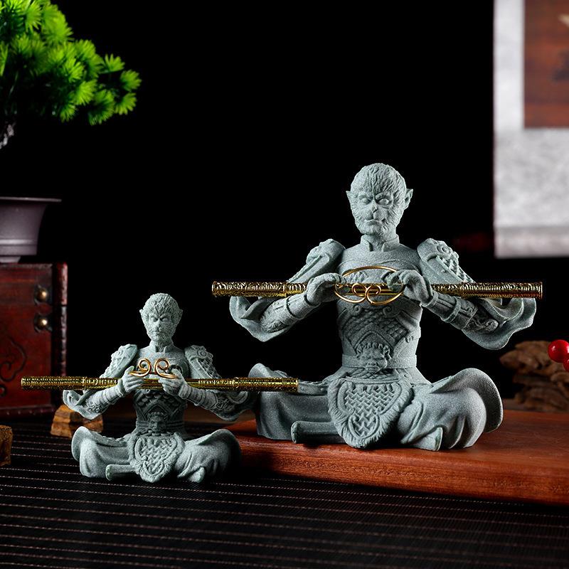 青砂石孙悟空黑神话斗战神佛猴子摆件茶台桌面微景观造景装饰摆件