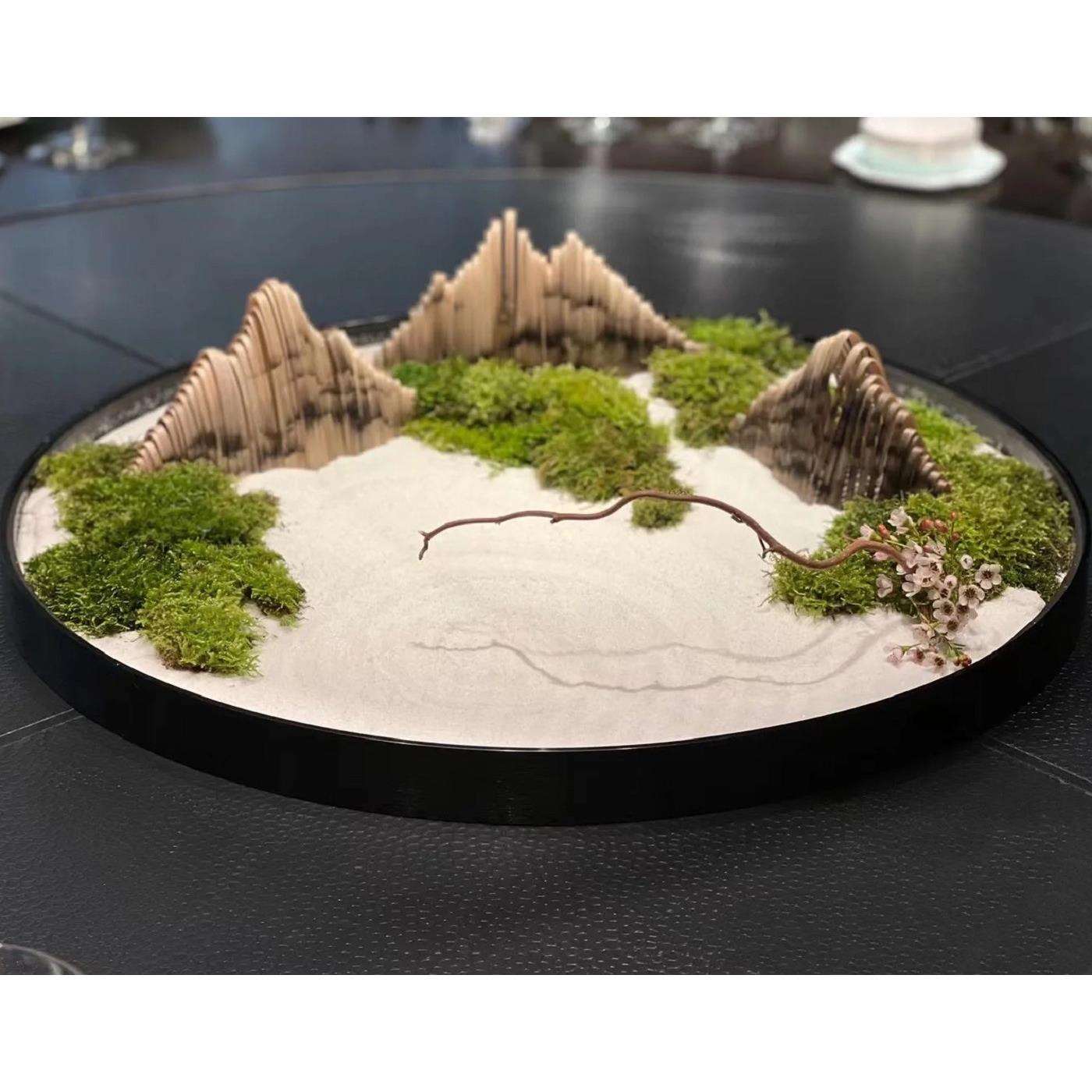 酒店餐桌中间轻奢摆件永生苔藓山水画艺术造景微景观花艺