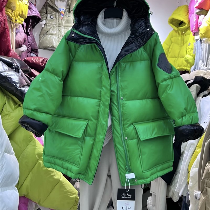 彩色连帽棉服女大码加肥r加大情侣休闲中长款厚实面包服保暖舒适