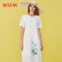 五色風(fēng)馬V領(lǐng)中國風(fēng)精致繡花長款連衣裙飄顯瘦逸寬松版型W20B9328