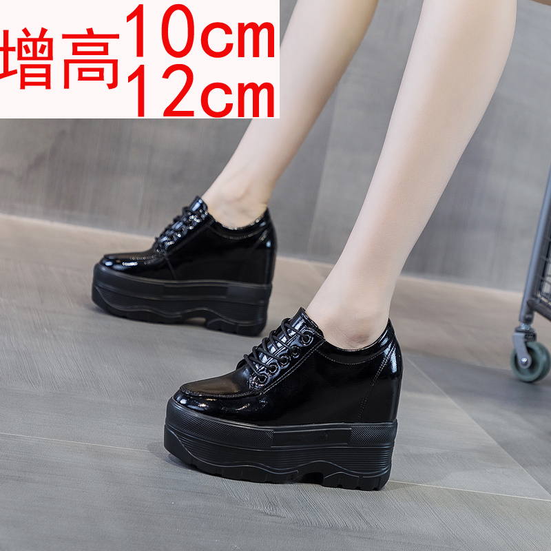 超高跟小皮鞋女内增高12公分小个子单鞋黑色秋款10厘米厚底松糕鞋