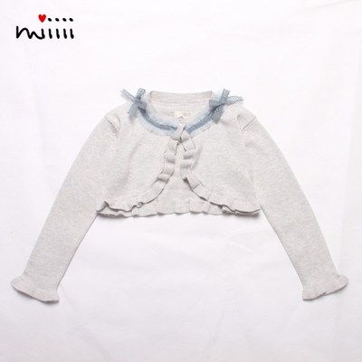 女童针织开衫春夏外套薄款上装波浪边纯棉儿童小孩毛衣短披肩外搭