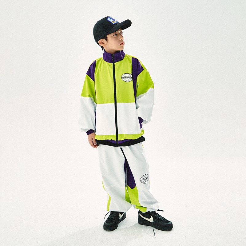 儿童秋冬hiphop街舞潮服少儿酷炫拼色风衣O运动套装男女童表演服