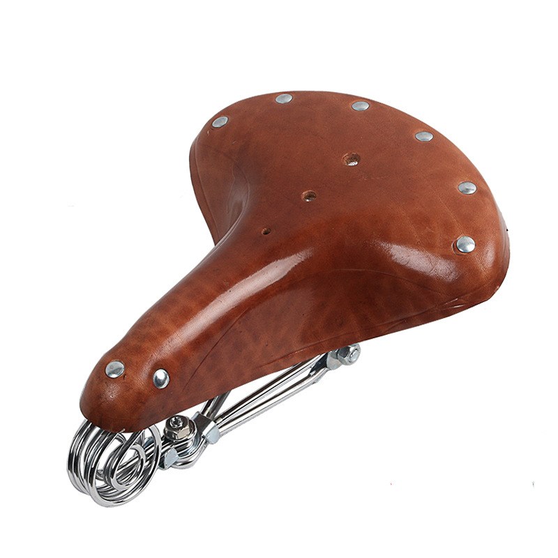 自行车牛皮车座坐垫山地车复古鞍座骑行象鼻簧真牛皮装备老款座垫