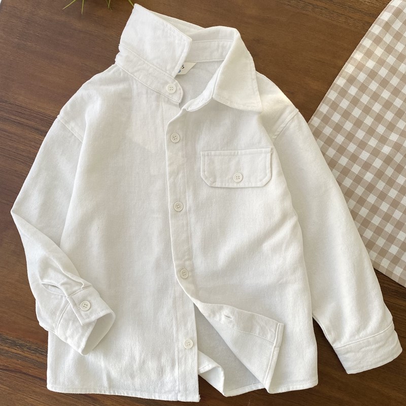 【升级版纯棉斜纹】中等略厚可当春季薄外套 男童白衬衫 长袖衬衣