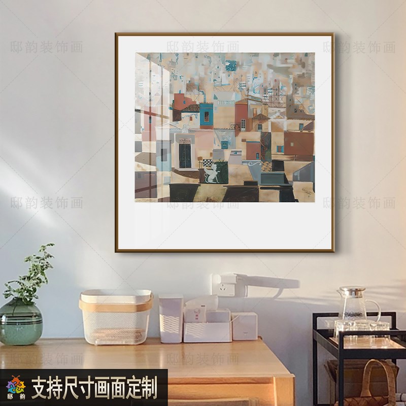 现代高级感正方形卧室挂画民宿客厅餐厅壁画奶油风酒Y店床头装饰图片
