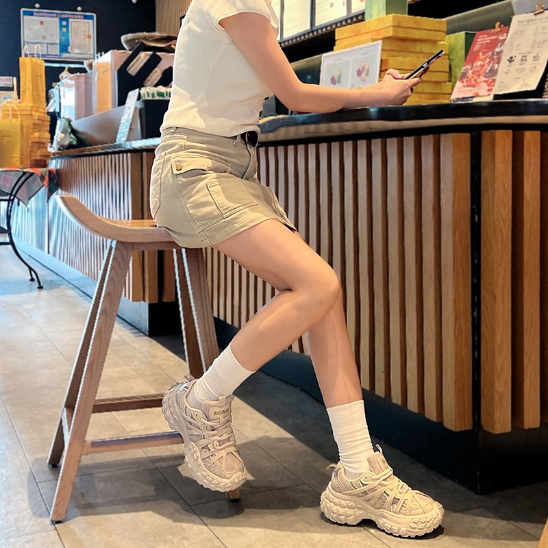 潮流百搭低帮运动女款2024秋冬新款厚底K老爹鞋网面透气跑步鞋增