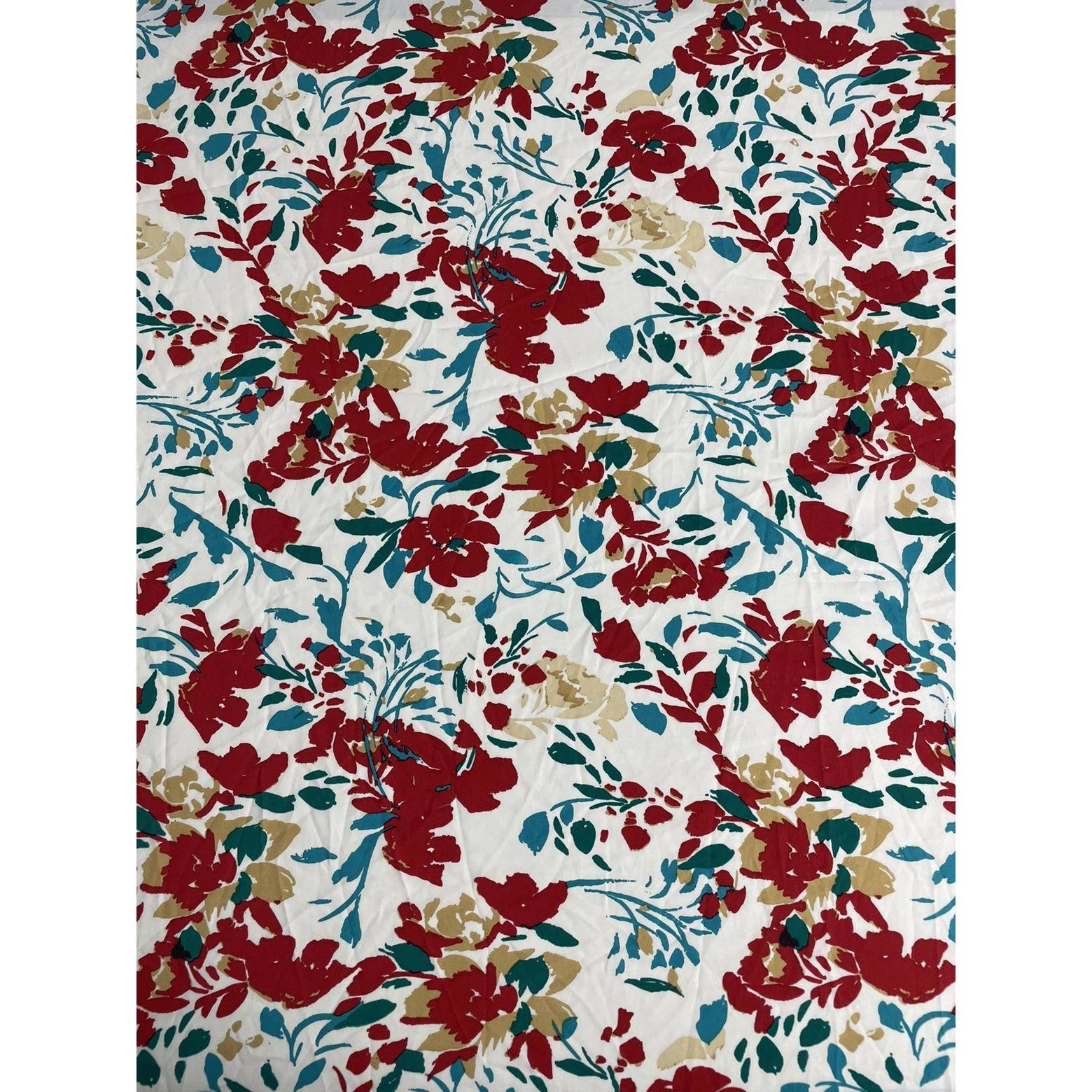 E681夏季米色底红色印花雪纺布头 柔软垂坠透气连衣裙上衣diy面料