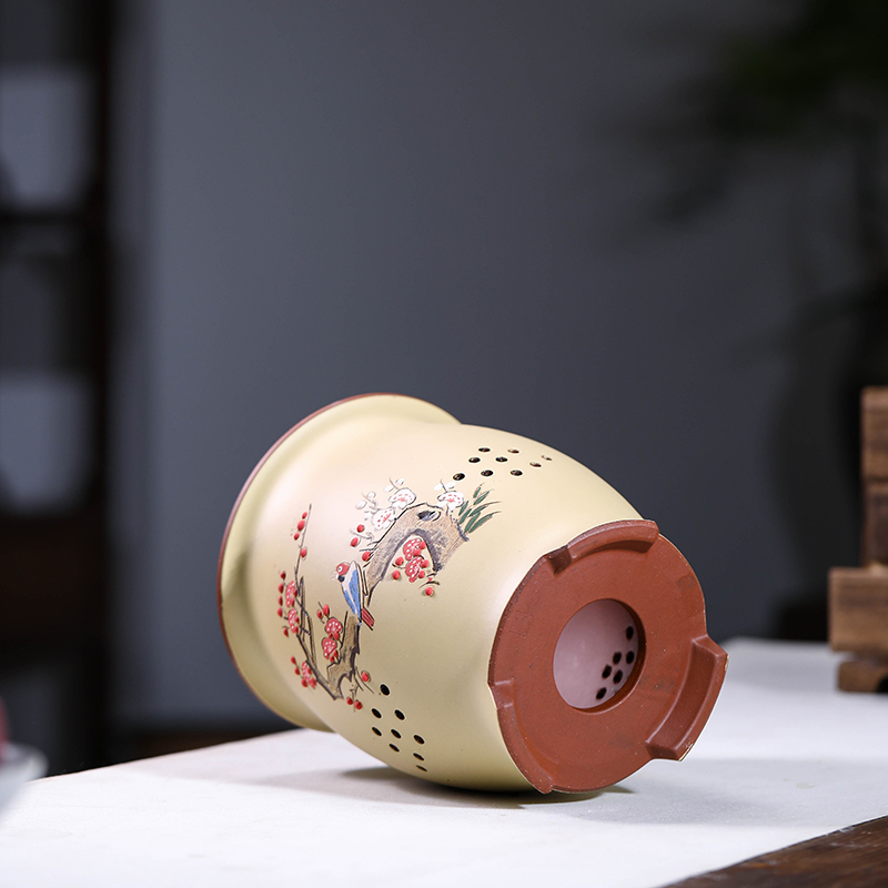 宜兴紫砂花盆精品花盆兰花盆桌面绿植古典花盆手工刻绘圆形