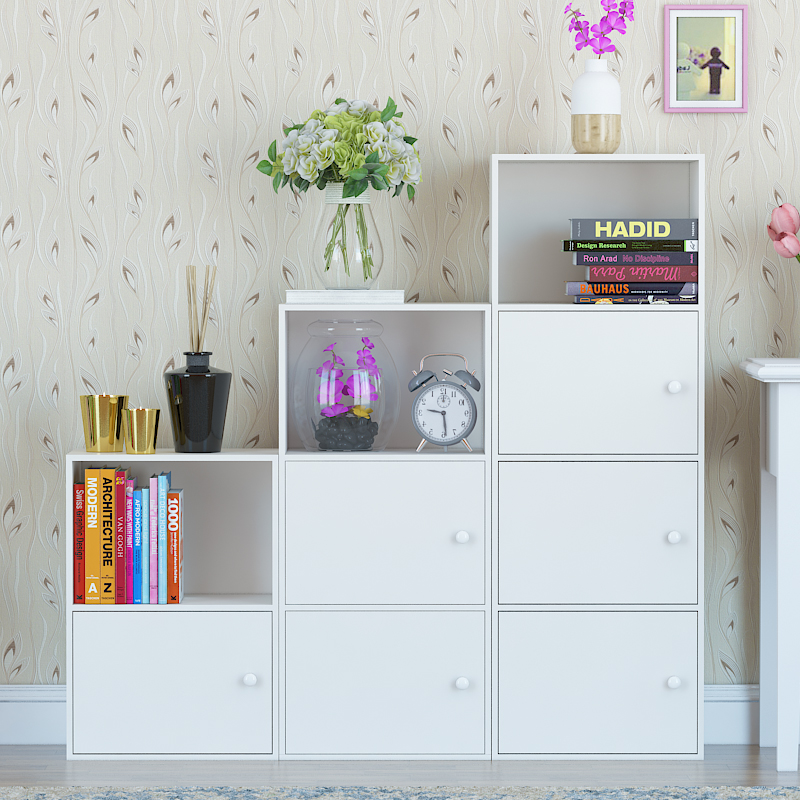 加大欧式三层带门柜子储物柜简易书柜书架落地置物柜自由组合收纳