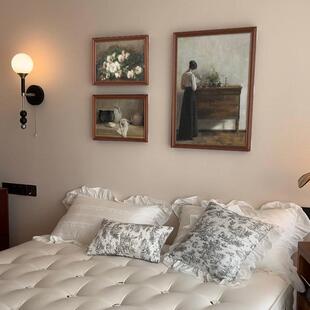 高级感法式复古卧室装饰画中古风组合古典挂画读书女子与静物花卉