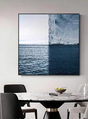 餐厅客厅正方形大海挂画酒店公寓客房抽象高级感蓝色艺术高档壁画
