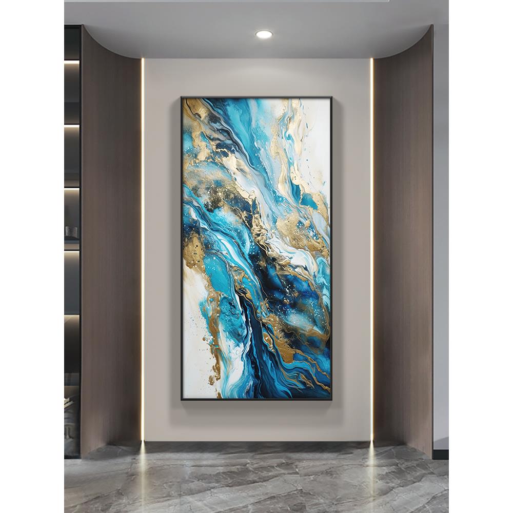 轻奢门厅装饰画、高端水晶钻石挂画、现代简约客厅过道背景墙壁画