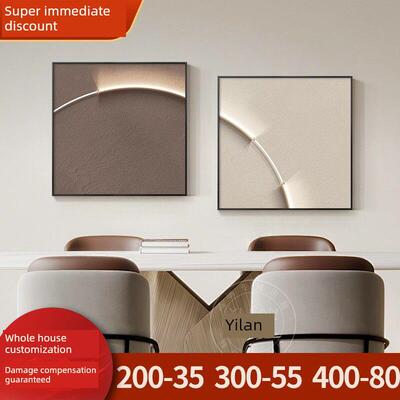 奶油风格餐厅装饰画抽象线条餐桌背景两部分画Normcore方形入口过