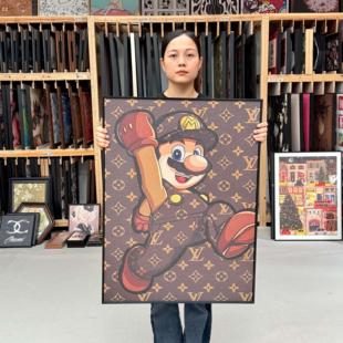 老花马里奥儿童房卡通砂岩高级感客厅沙发背景挂画G081装 饰画6080