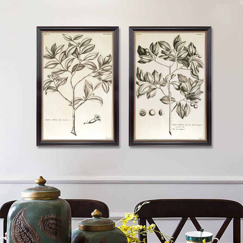 RH美式复古线描古典植物客厅沙发背景墙玄关餐厅卧室床头装饰挂画图片