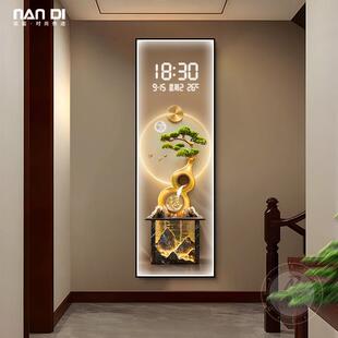 新中式玄关装饰画葫芦发财树电子屏时钟表壁画细长条客厅过道挂画