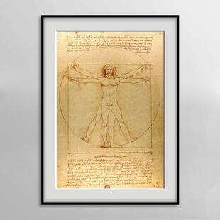 达芬奇手稿维特鲁威人装饰画覆古怀旧挂画世界名画书房办公室壁画