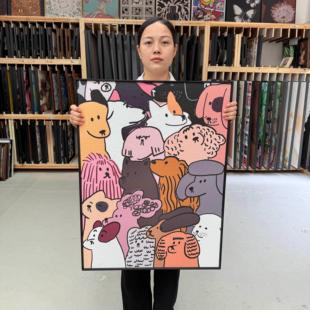 可爱卡通小狗客厅落地画沙发画G053儿童房卧室壁画玄关挂画6080