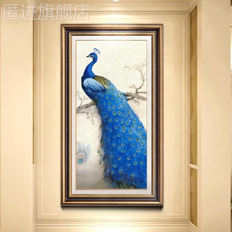 欧式奢华入户玄关装饰画美式客厅楼梯间挂画走廊过道壁画富贵孔雀图片
