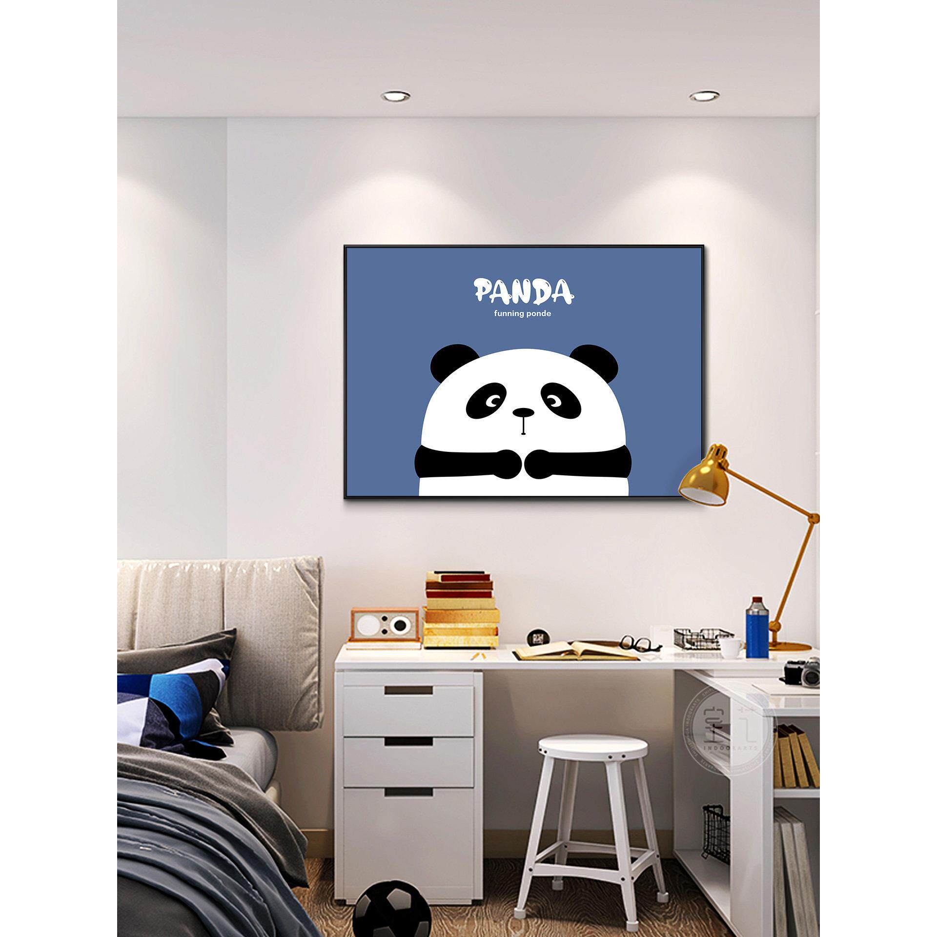 童趣可爱熊猫卧室儿童房装饰画简约现代书房墙面呆萌卡通壁画挂画