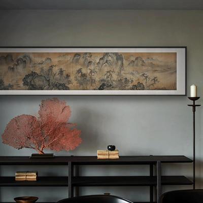 新中式餐厅风景装饰画酒店长条高档国画茶室古意山水画背景墙挂画