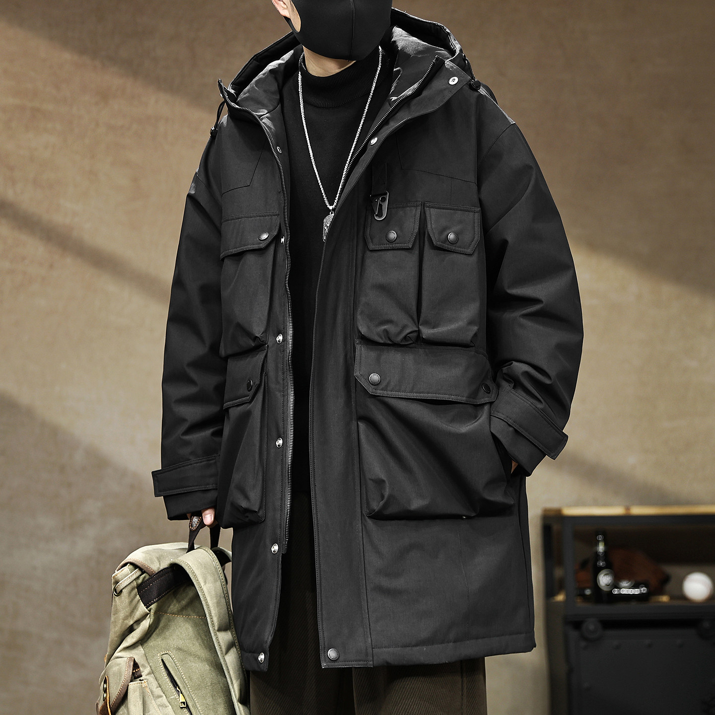 多口袋胖子工装羽绒服男中长款冬季大码连帽保暖加肥加大男士外套,男装,羽绒服,淘宝优惠券,粉丝福利购,淘宝优惠卷