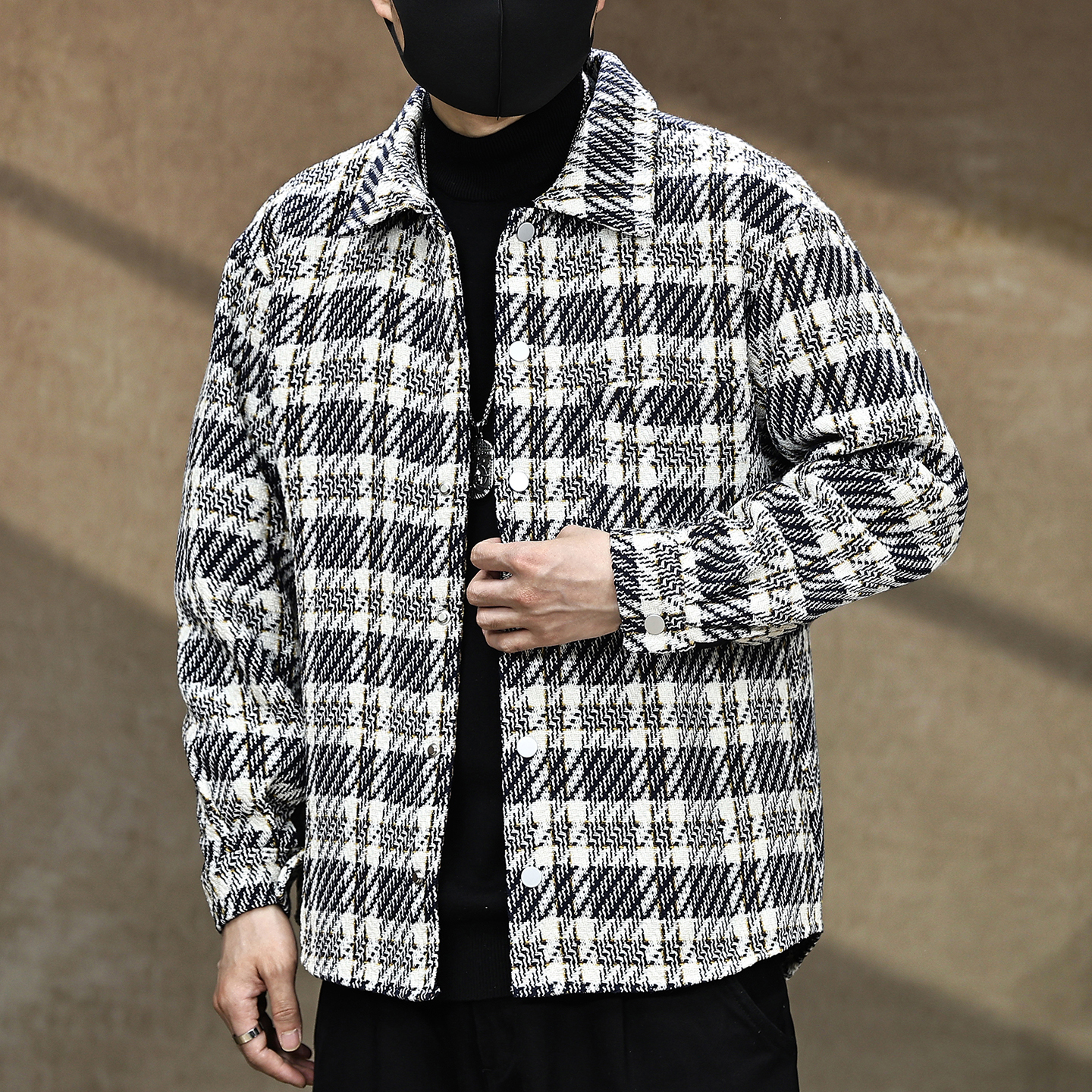 【小香风高级感格子夹克衬衫潮】