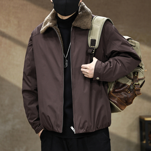 美式仿羊毛加绒男士翻领棉服冬季新款保暖宽松男款休闲工装外套潮