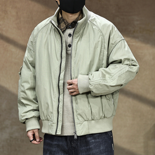 美式复古机车立领羽绒服男冬季90白鸭绒保暖短款外套飞行夹克男款