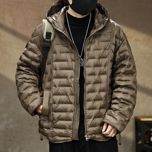 美式排骨轻薄羽绒服男士冬季新款宽松大码休闲加肥加大保暖外套男