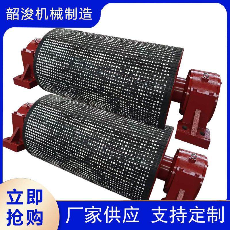 输送带主动滚筒传动 皮带机重型改向滚筒带槽 传送包胶无动力滚筒