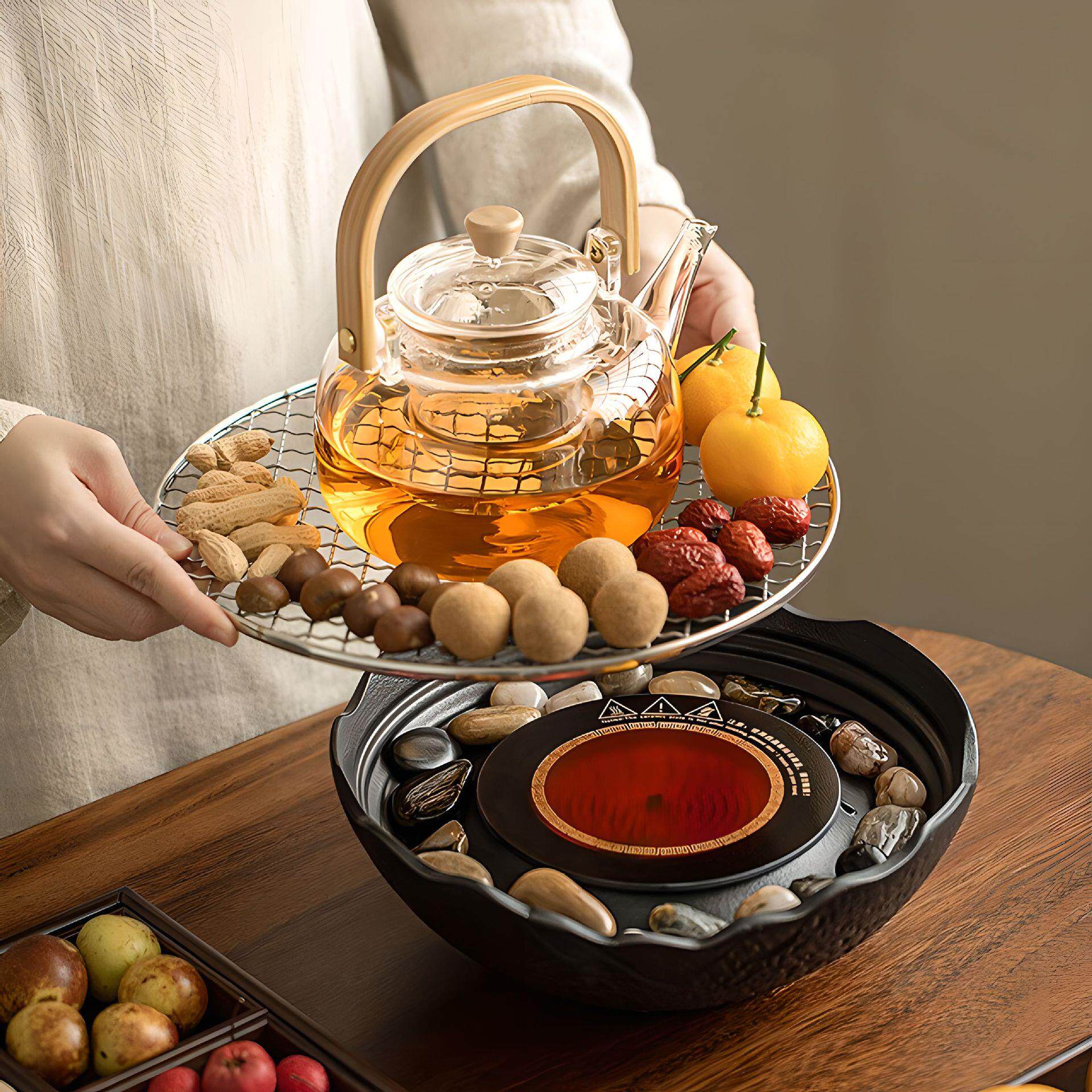 陶瓷围炉煮茶室内家用全套电陶炉花茶茶具套装玻璃煮茶壶一件带发