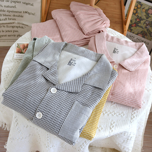 情侣款 男士 色织纯棉纱布 家居服v套装 秋冬 女士睡衣睡裤 起居服